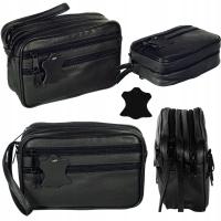 Saszetka skórzana męska czarna do ręki dwie komory duża polska produkcja