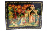 Rosja czarna Laka Papier Mache ręcznie malowana Duża szkatułka 1980 1990