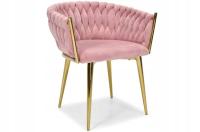 Krzesło welurowe plecione GLAMOUR eleganckie jadalni toaletki złoto-różowe