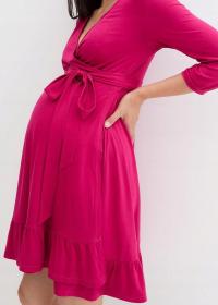 Bonprix sukienka ciążowa przed kolano rękaw 3/4 różowy