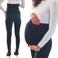 Czarne damskie spodnie ciążowe imitacja skóry S