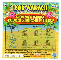 Loteria los 1 Rok Wakacji zdrapka