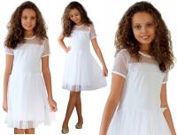 Платье для причастия тюль бант белый KK574