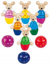 Kręgle z myszkami Gra zręcznościowa dla dzieci 3+ Zestaw Bowling Drewniane