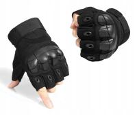 RĘKAWICE A11 WOJSKOWE OCHRONNE TAKTYCZNE KRÓTKIE BEZ PALCÓW SKÓRA CZARNE