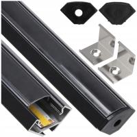 Profil LED Aluminiowy Czarny 1m Narożny Kątowy Do Taśmy Rogowy 12mm Zestaw