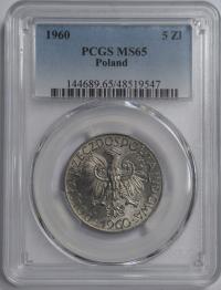 5 ZŁ RYBAK 1960 PCGS MS65 - PIĘKNY STAN