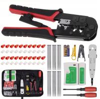 ZESTAW NARZĘDZI SIECOWYCH TESTER KABLI ZACISKARKA RJ 45 WTYK RJ45 ŚCIĄGACZ