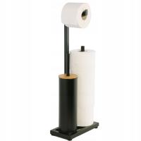 Stojak na papier toaletowy z uchwytem i szczotką WC czarny bambus YOKA HOME