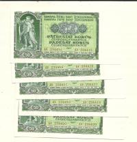 Czechosłowacja 50 koron 1953 kolejne numery z paczki stan UNC (-)