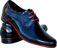 Półbuty Męskie WIZYTOWE Czarne buty do garnituru pantofle SKÓRA Wesele