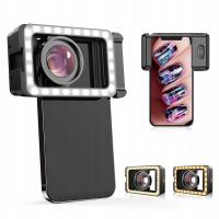 Obiektyw makro do telefonu z lampą 15x ZOOM LED 4K FULL HD Soczewka Apexel