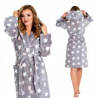 Pluszowy szlafrok z kapturem ciepły śliczne gwiazdy gwiazdki