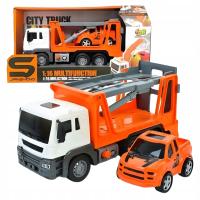Ciężarówka auto laweta dwa pojazdy zabawka dla chłopców światło dźwięk 3 4