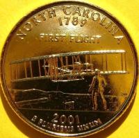 QUARTER $ USA 2001 P NORTH CAROLINA SAMOLOT PIERWSZY LOT