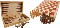 ZESTAW GIER szachy warcaby backgammon drewniane
