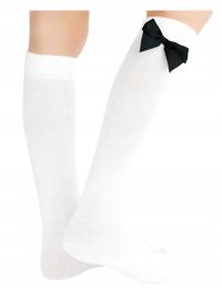 Białe PODKOLANÓWKI z kokardką ozdobne DLA DZIECKA 1para modne