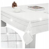 Скатерть белая с серебряной нитью гладкая классическая 140X200 декоративная элегантная