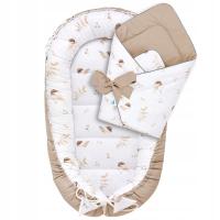 Zestaw bawełniany kokon niemowlęcy z rożkiem Lovely Bird cappucino