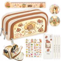 PIÓRNIK SZKOLNY TRZYKOMOROWY CAPIBARA Z DODATKAMI Śliczny Prezent