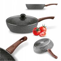 Глубокая гранитная сковорода с крышкой индукционный газ Konighoffer Venga 28 x 7