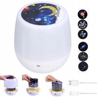 NOCNA LAMPKA PROJEKTOR GWIAZD NIEBA LED 6 TEMAT 360° OBROTOWA