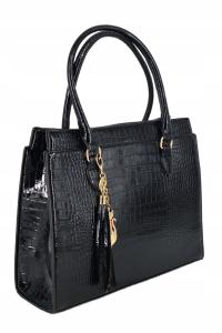 Torebka damska klasyczna duża do ręki lakierowana pojemna z brelokiem