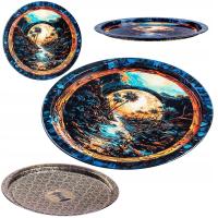 TACA DEKORACYJNA TACKA DO SERWOWANIA METALOWA OKRĄGŁA DUŻA PALMY 32,5 cm