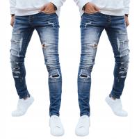 MĘSKIE SPODNIE JEANSOWE DZIURY PRZETARCIA NIEBIESKIE ux4226