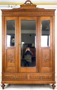 STYLOWA DĘBOWA SZAFA GARDEROBA Z LUSTREM SECESJA ART DECO LITA FRANCJA HA8