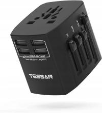 Uniwersalny Adapter Podróżny Wtyczka 4 porty USB Czarny TS-AD4U01 TESSAN