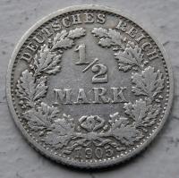 NIEMCY - 1/2 MARKI 1905 r. F - SREBRO Ag