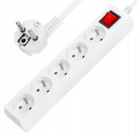 LISTWA ZASILAJĄCA BIAŁA PRZEDŁUŻACZ SIECIOWY KABEL UZIEMIENIE 5 GNIAZD 1,5m