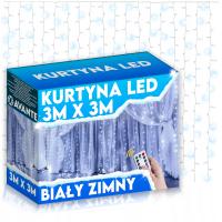 KURTYNA ŚWIETLNA NA OKNO 300 LED GIRLANDA 3x3m LAMPKI BIAŁE ZIMNE + PILOT