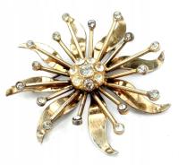 Vintage Wielka srebrna złocona broszka z kryształkami kwiat