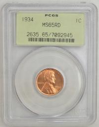 5.vv.USA, 1 CENT 1934 PCGS MS65 RD