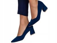 Модные темно-синие туфли-лодочки, женские классические кожаные туфли с вставкой на столб, новые r 39