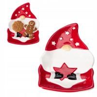 Talerzyk porcelana skrzat czerwono biały 15x11cm świąteczna ozdoba PREZENT