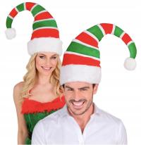 CZAPKA ELFA PLUSZOWA CZERWONO ZIELONA ELF BOŻE NARODZENIE ŚWIĄTECZNA ŚWIĘTA
