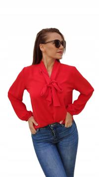 Natally Fashion koszula damska długi rękaw bez wzoru czerwony Koszula z wiązaniem