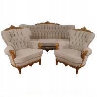 WYTWORNY KOMPLET 3+1+1 SOFA I DWA FOTELE LUDWIK ROCAILLE