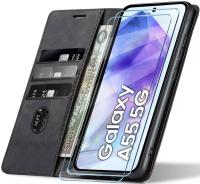 Премиум кожаный бумажник чехол 2X стекло для SAMSUNG GALAXY A55 5G цвета