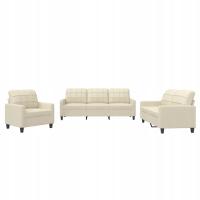 Zestaw Wypoczynkowy z Sztucznej Skóry Kremowy, Fotel 78x77x80 cm, Sofa 2-o