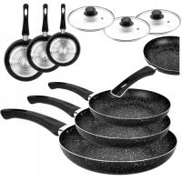 3x PATELNIA MARMUROWA GRANITOWA NON-STICK 20/24/28cm + POKRYWKI PRZYKRYWKI