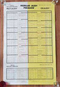 ORYGINALNY PLAKATOWY ROZKŁAD JAZDY PKP 1989-90