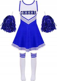 Cheerleaderka przebranie na karnawał dziewczęcy mundurek niebieski 140