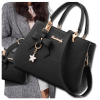 Klasyczna Torebka damska na ramię torba czarna pasek Brelok kuferek miejska