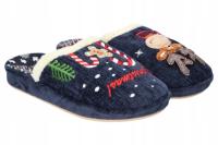 AMERICAN CLUB SL18 CIEPŁE PANTOFLE Z RENIFEREM KAPCIE ŚWIĄTECZNE NAVY