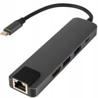 KARTA SIECIOWA HUB 5W1 USB USB-C 3.0 ADAPTER HDMI LAN ETHERNET GIGABIT RJ45