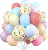 Zestaw Balony PASTELOWE Kolorowe MIX Konfetti Urodziny Roczek Party 30szt.